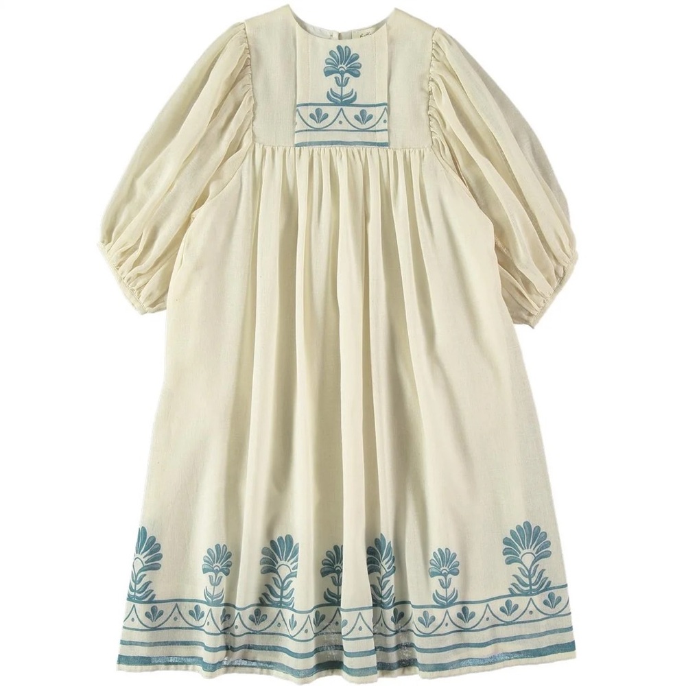 Belle Chiara Girls’ Organic Ivory Vertical Ornamental Border Selene Dress—4Y - Picture 2 of 14